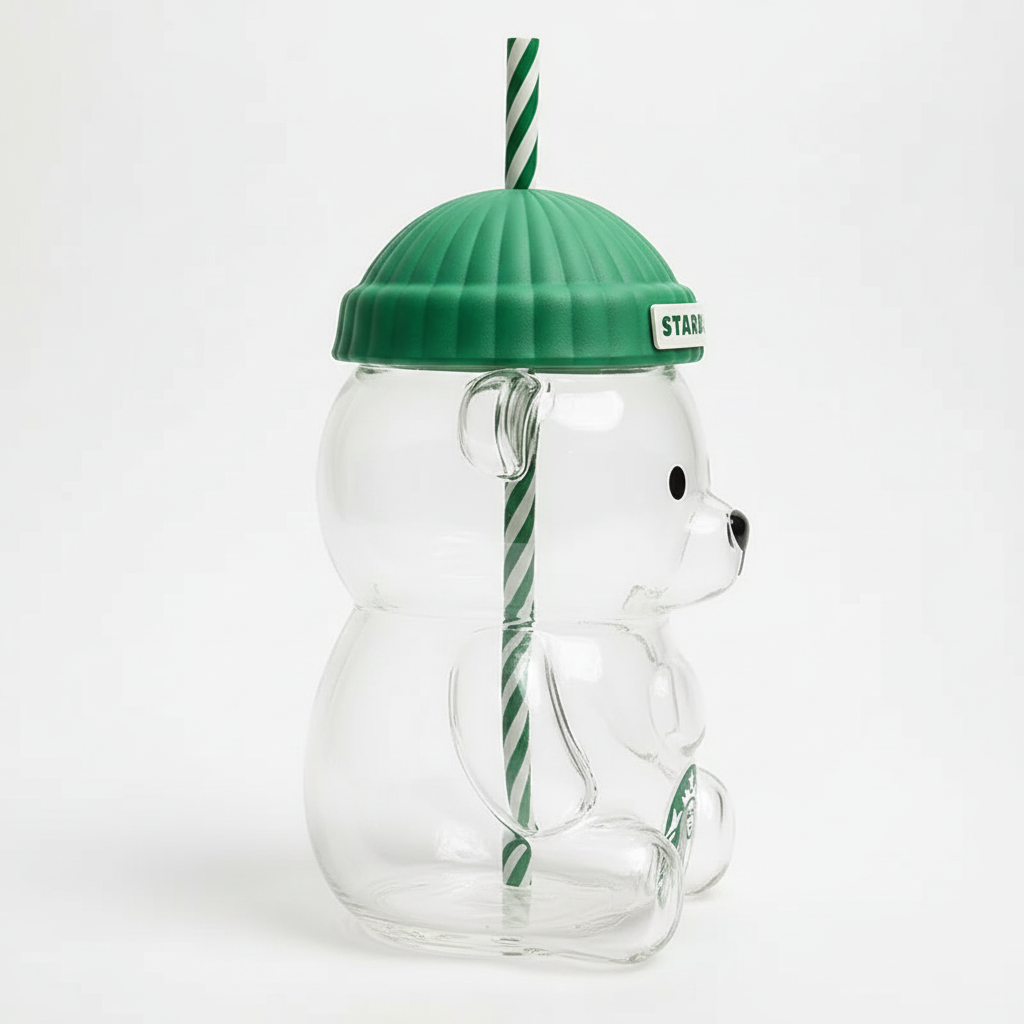 Şık Ayı Barista Cam Soğuk İçecek Bardağı - Özel Sınırlı Üretim