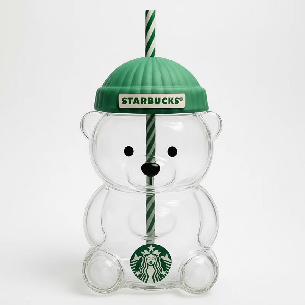 Şık Ayı Barista Cam Soğuk İçecek Bardağı - Özel Sınırlı Üretim